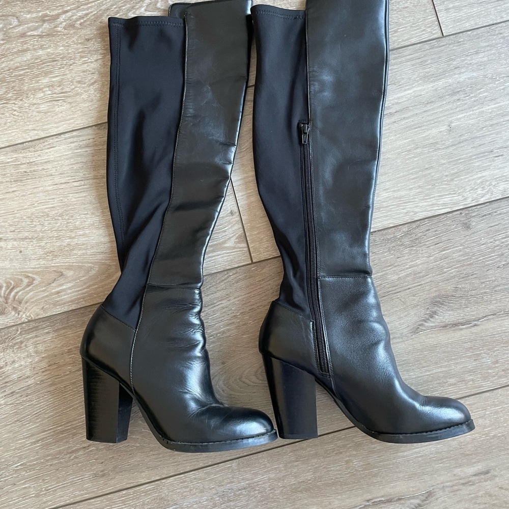Chic Black Leather Knee-High Boots